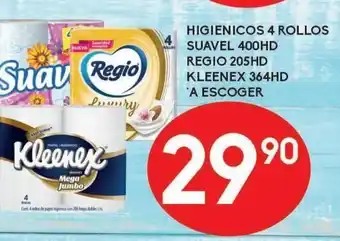 Alsuper Papel higiénico 4 rollos suavitel 400hd regio 205hd o kleenex 364hd oferta