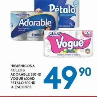 Papel higiénico 6 rollos adorable 550hd o vogue 600hd o petalo 500hd