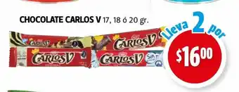 Farmacias Guadalajara Chocolate Carlos V 17, 18 o 20 gr oferta