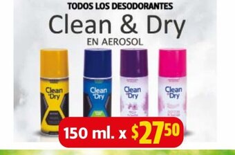 Farmacias Guadalajara Todos Los Desodorantes Clean % Dry En Aerosol 150ml oferta