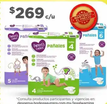 Bodega Aurrerá Pañales parent´s choice oferta