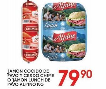 Alsuper Jamón cocido de pavo y cerdo chimex kg o jamón lunch pavo alpino kg oferta