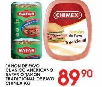Alsuper Jamón de pavo clasico americano bafar kg o jamón tradicional pavo chimex kg oferta