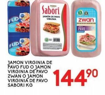 Alsuper Jamón virginia de pavo fud o zwan o sabori kg oferta
