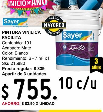 Sodimac Homecenter Pintura vinílica facilita blanco 19 l oferta