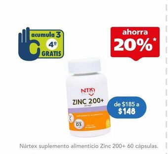 Farmacia San Pablo Nártex suplemento alimenticio zinc 200+ 60 cápsulas oferta