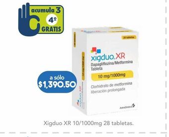 Farmacia San Pablo Xigduo xr 10/1000mg 28 tabletas. oferta