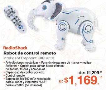 RadioShack Robot de control remoto radioshack intelligent elephant oferta