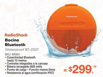 RadioShack Bocina bluetooth radioshack waterproof bt-2107 / naranja oferta