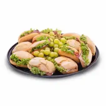 Sam's Club Charola de mini chapatas de jamón selva negra y queso provolone 12 piezas con uvas oferta