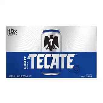 Cerveza clara tecate light 18 latas de 355 ml c/u