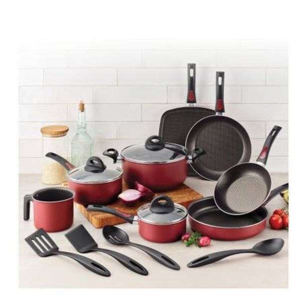 Batería de cocina tramontina con 15 pzas roja oferta en Sam's Club