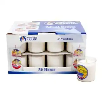 Veladora aramo 30 horas vaso de plástico 24 pzas