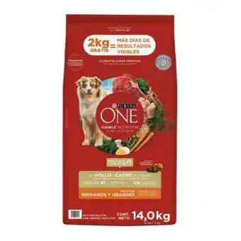 Alimento para perro purina one adultos medianos y grandes sabor pollo y carne 14 kg
