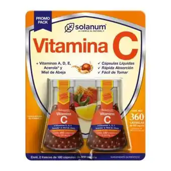Sam's Club Vitamina c solanum 2 frascos con 180 cápsulas c/u oferta