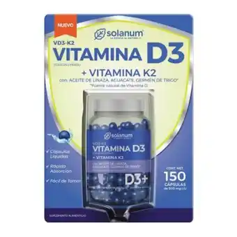 Sam's Club Vitamina d3 + k2 solanum 150 cápsulas de 500 mg c/u oferta