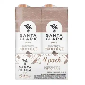 Leche saborizada santa clara deslactosada sabor helado de chocolate 4 pzas de 750 ml c/u