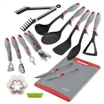 Set de utensilios y auxiliares ekco evolution de 20 piezas hechos de naylon y acero inoxidable con mango tpr y huella antides