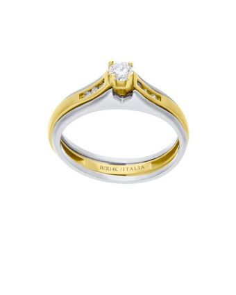 Joyerías Bizzarro Anillo solitario de oro bicolor 14k con 1 brillante de 14 puntos y 6 brillantes de 1 punto oferta