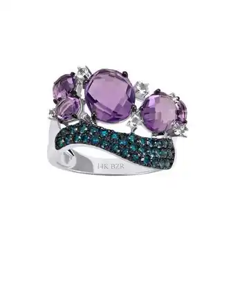 Joyerías Bizzarro Anillo de oro blanco 14k con 3 pts de diamante con zafiro y amatista oferta