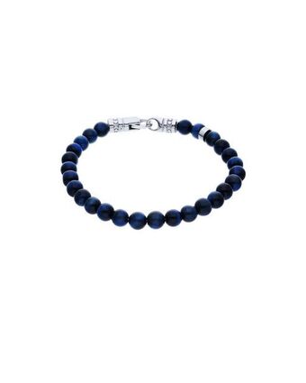 Joyerías Bizzarro Pulsera con aplicaciones de acero para caballero con piedra de ojo de tigre azul oferta