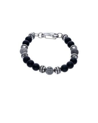 Joyerías Bizzarro Pulsera con aplicaciones de acero con onix gris para caballero oferta