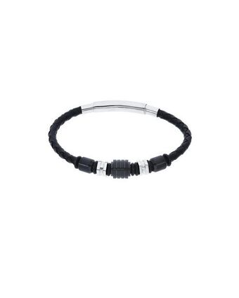 Pulsera de acero y piel para caballero