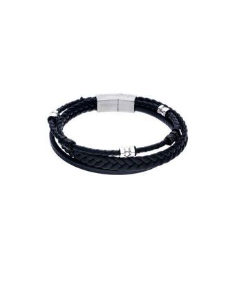 Joyerías Bizzarro Pulsera de piel con aplicaciones de acero para caballero oferta