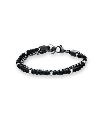 Joyerías Bizzarro Pulsera con aplicaciones de acero con onix para caballero oferta