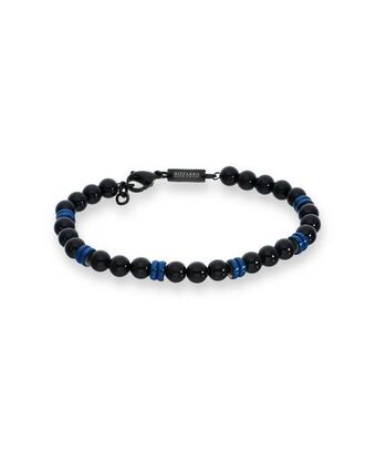 Joyerías Bizzarro Pulsera con aplicaciones de acero azul con onix para caballero oferta