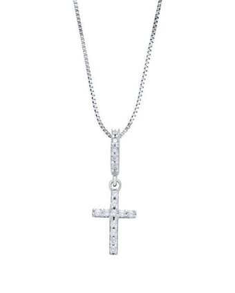 Joyerías Bizzarro Dije de cruz de oro blanco con cadena 14k y zirconia oferta