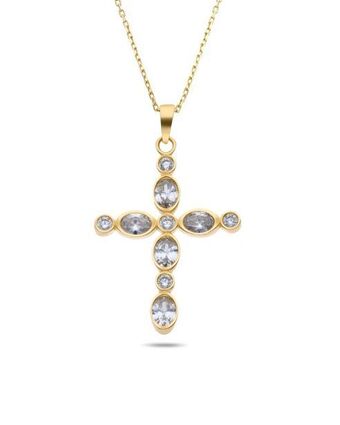 Joyerías Bizzarro Dije de cruz de oro amarillo con cadena 14k con zirconias oferta