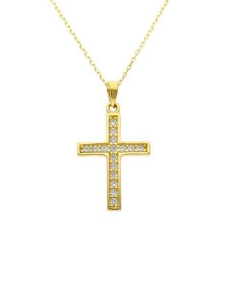 Joyerías Bizzarro Dije de cruz de oro amarillo 14k con cadena con zirconias oferta