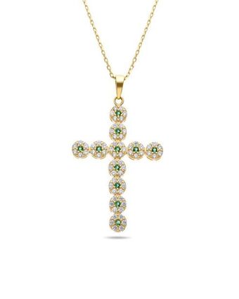 Joyerías Bizzarro Dije de cruz de oro amarillo con cadena 14k con zirconias blancas y verdes oferta