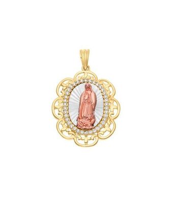 Joyerías Bizzarro Medalla de la virgen de guadalupe oro florentino 14k con zirconia sin cadena oferta