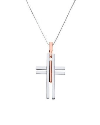 Joyerías Bizzarro Crucifijo de oro blanco y rosa con cadena 14k oferta