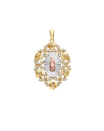 Joyerías Bizzarro Medalla de la virgen de guadalupe oro florentino 14k con zirconia sin cadena oferta