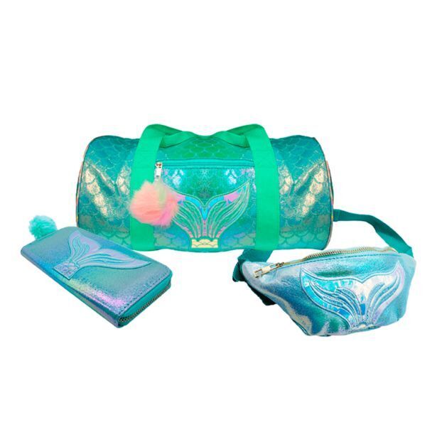 Kit 3 piezas maleta, cartera y cangurera azul cola de sirena oferta en  Elektra