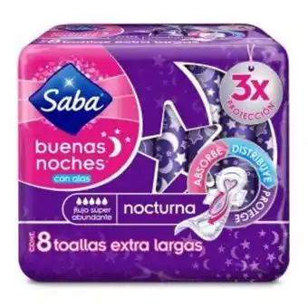 Toalla femenina saba buenas noches c/alas 8 pz