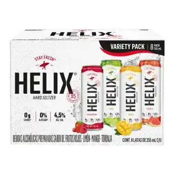 Bebida alcohólica preparada helix hard seltzer varios sabores 8 latas de 355 ml c/u