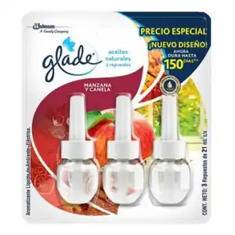 Repuesto de aromatizante ambiental glade aceites naturales eléctrico manzana y canela 3 pzas