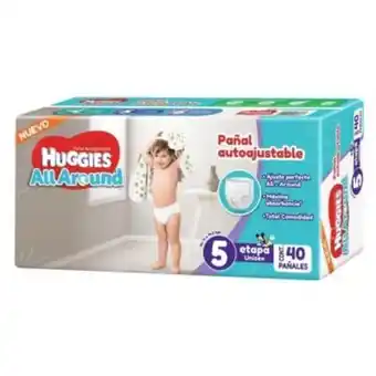 Pañales huggies all around autoajustables etapa 5 unisex 40 pzas