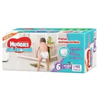 Pañales huggies all around autoajustables etapa 6 unisex 40 pzas