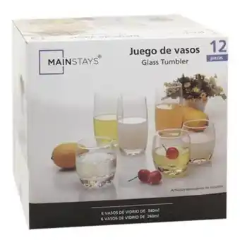 Juego de vasos mainstays de vidrio 12 piezas