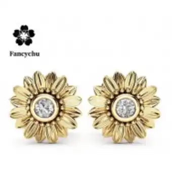 Aretes de oro de 18k con diseño de girasol
