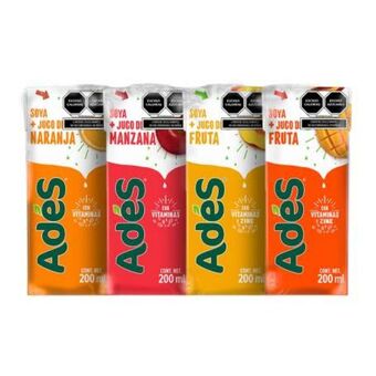 Bebida de soya ades sabores surtidos 40 pzas de 200 ml c/u