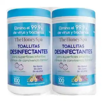 Toallitas desinfectantes the honey spa 2 botes con 100 pzas c/u