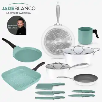 Paquete de batería de cocina jade blanco + comal + pocillo + grill + cuchillos jade