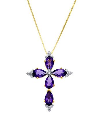 Joyerías Bizzarro Dije de cruz de oro amarillo con cadena 14k con 1pto de diamante y amatista oferta