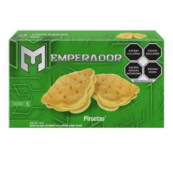 Galletas emperador piruetas tipo sándwich sabor limón 6 paketines de 57.5 g c/u